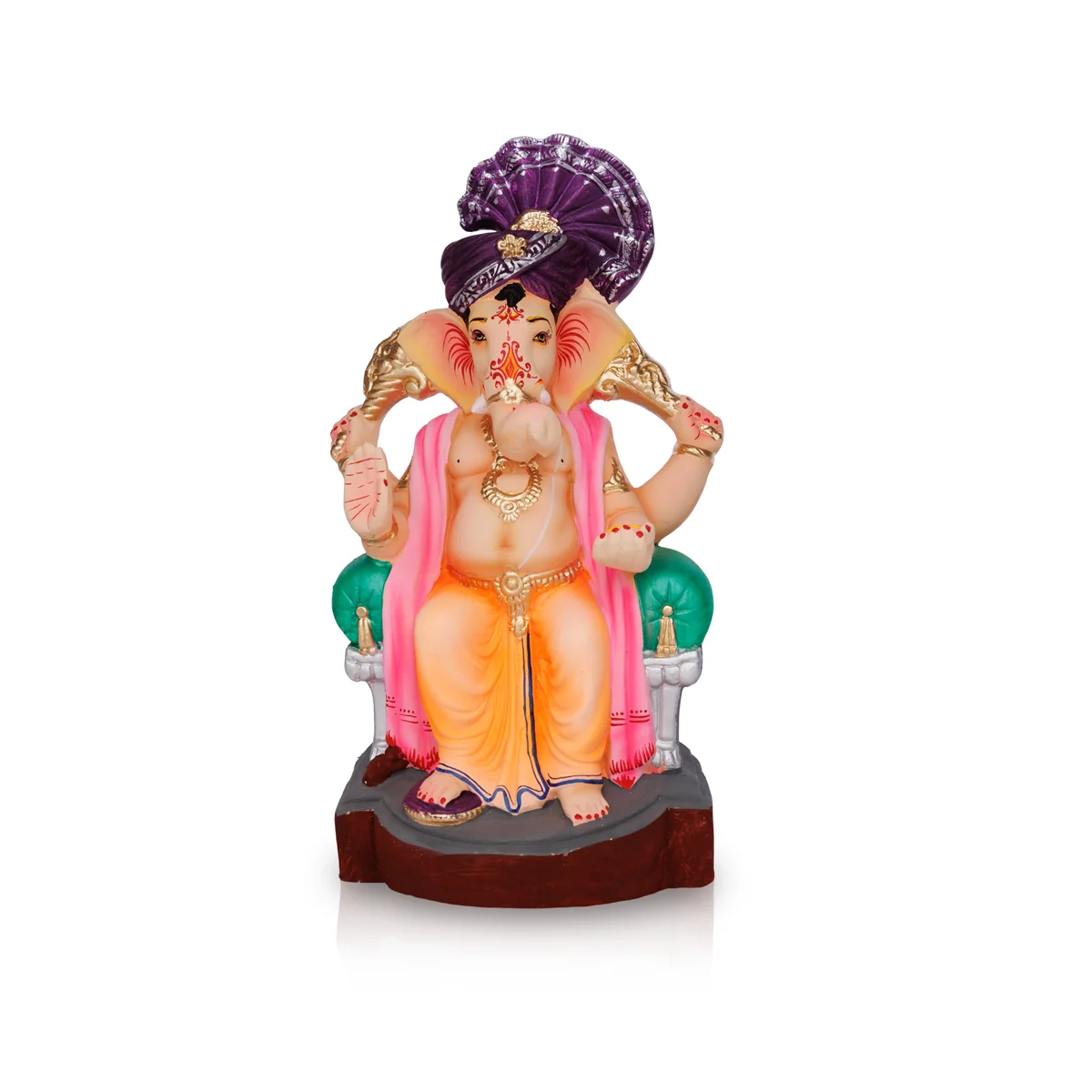 Sitting Ganesh Murti- 13 x 7.5 Inches | Left Trunk Vinayaka Statue With Crown/ Clay Sculpture/Ganapati Chaturthi - Image 2