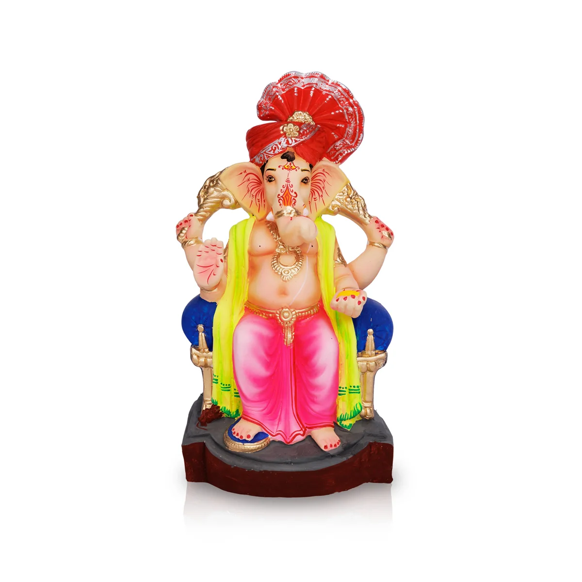 Sitting Ganesh Murti- 13 x 7.5 Inches | Left Trunk Vinayaka Statue With Crown/ Clay Sculpture/Ganapati Chaturthi - Image 3