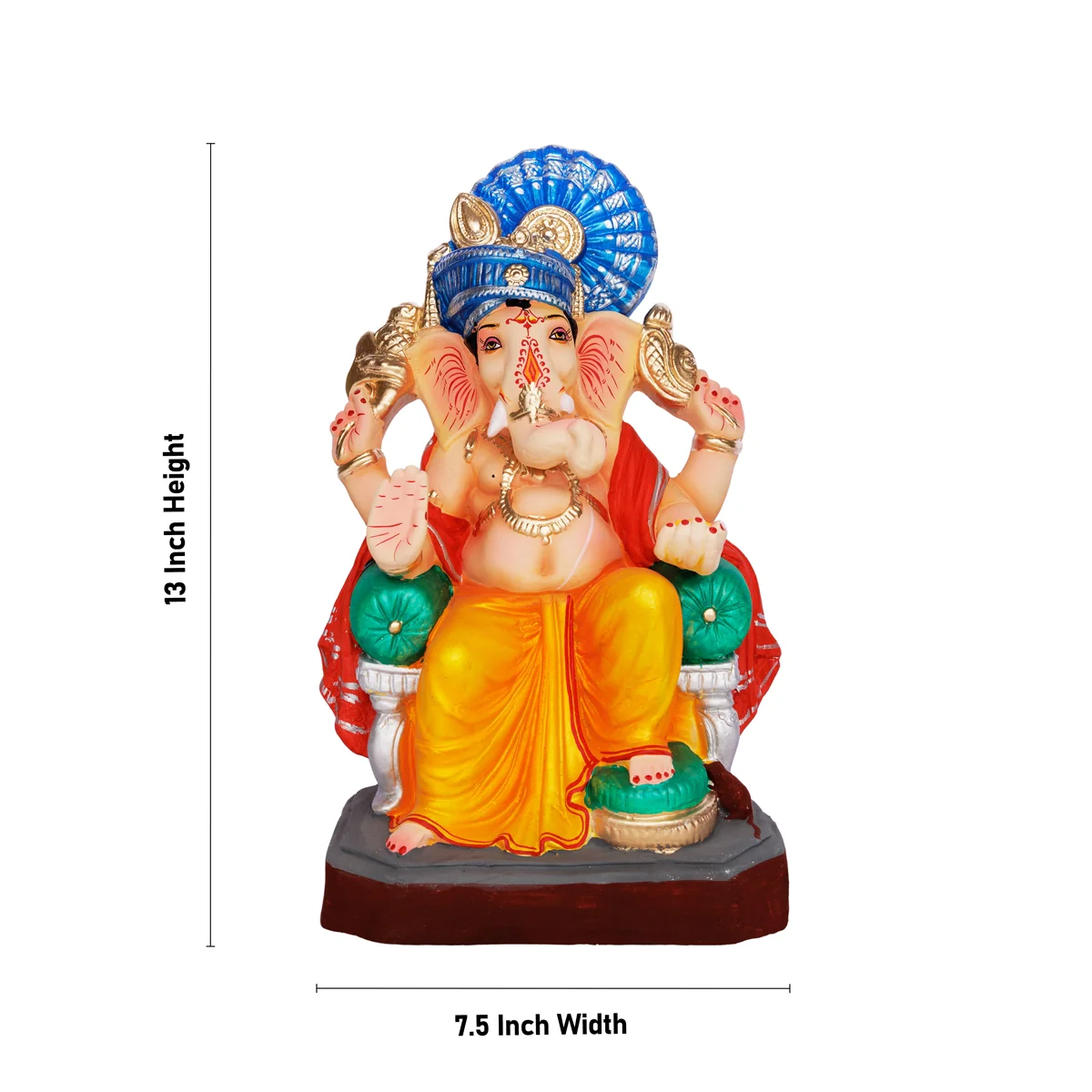 Sitting Ganesh Murti- 13 x 7.5 Inches | Left Trunk Vinayaka Statue With Crown/ Clay Sculpture/Ganapati Chaturthi - Image 5
