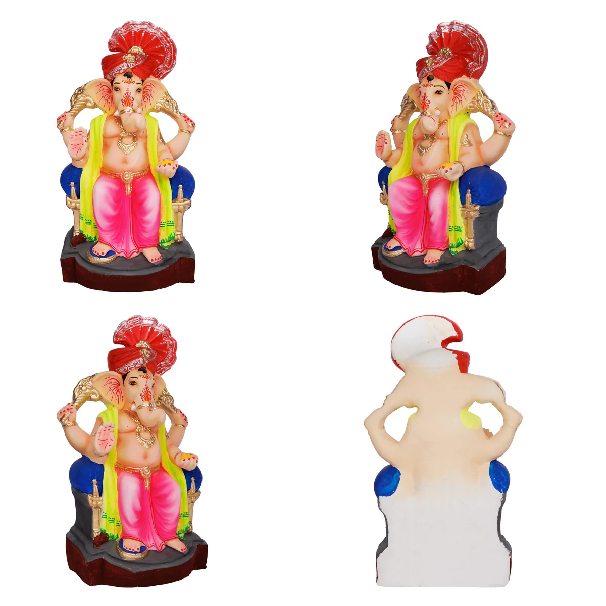 Sitting Ganesh Murti- 13 x 7.5 Inches | Left Trunk Vinayaka Statue With Crown/ Clay Sculpture/Ganapati Chaturthi - Image 7