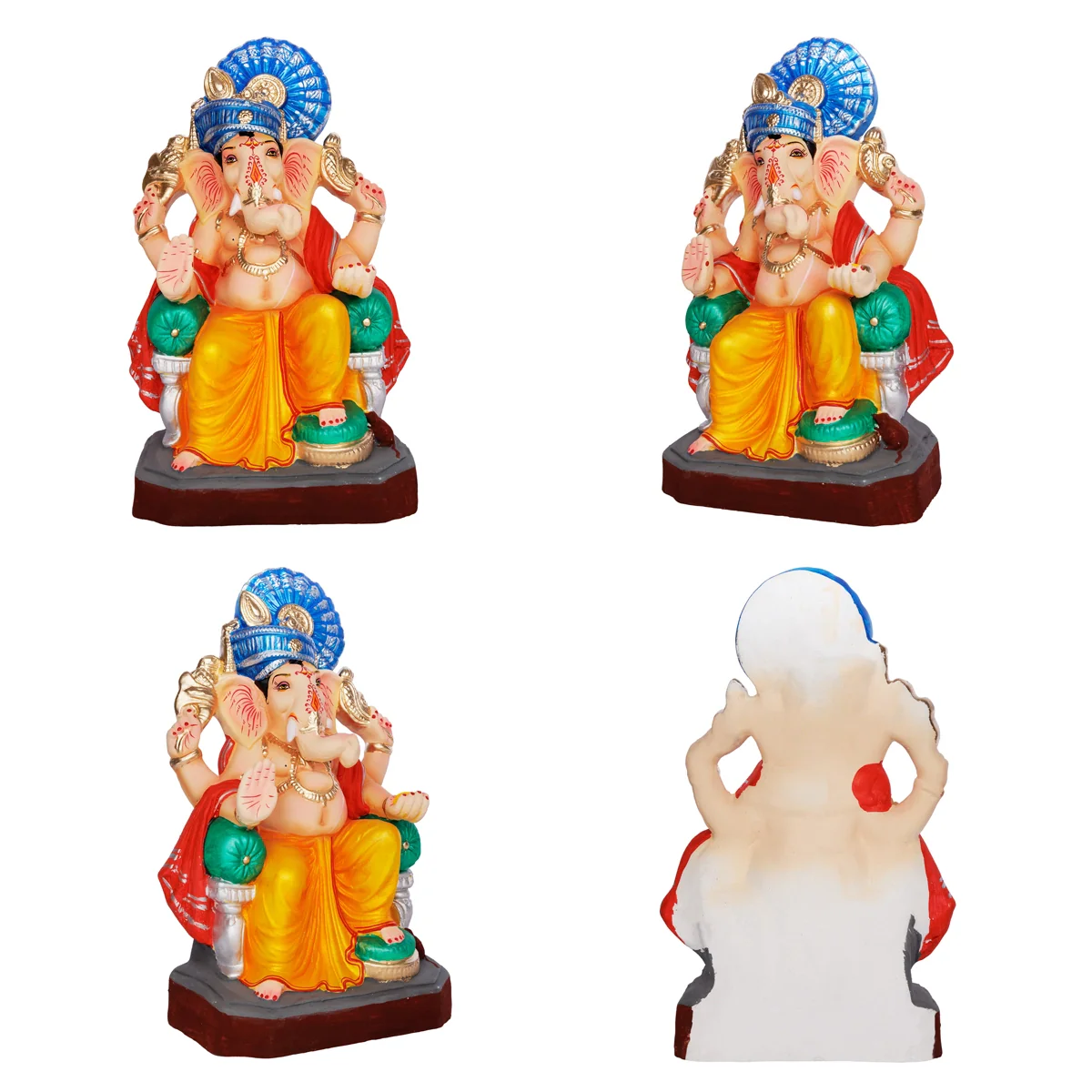 Sitting Ganesh Murti- 13 x 7.5 Inches | Left Trunk Vinayaka Statue With Crown/ Clay Sculpture/Ganapati Chaturthi - Image 8