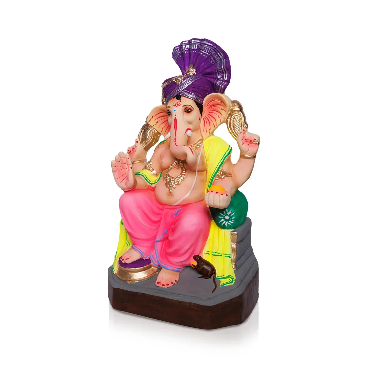 Sitting Ganesh Murti - 17 x 8.5 Inches | Left Trunk Ganpati/ Clay Vinayaka Idol With Diwan for Ganesh Chaturthi/ Assorted Colour - Image 2
