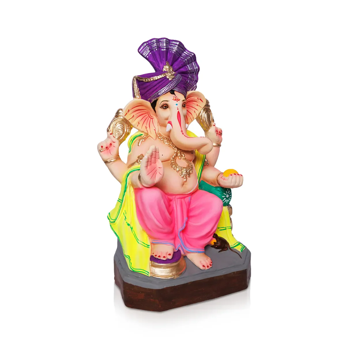 Sitting Ganesh Murti - 17 x 8.5 Inches | Left Trunk Ganpati/ Clay Vinayaka Idol With Diwan for Ganesh Chaturthi/ Assorted Colour - Image 3