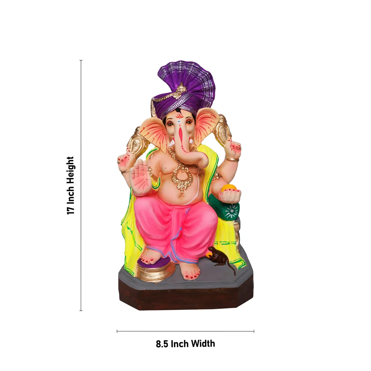 Sitting Ganesh Murti - 17 x 8.5 Inches | Left Trunk Ganpati/ Clay Vinayaka Idol With Diwan for Ganesh Chaturthi/ Assorted Colour - Image 5