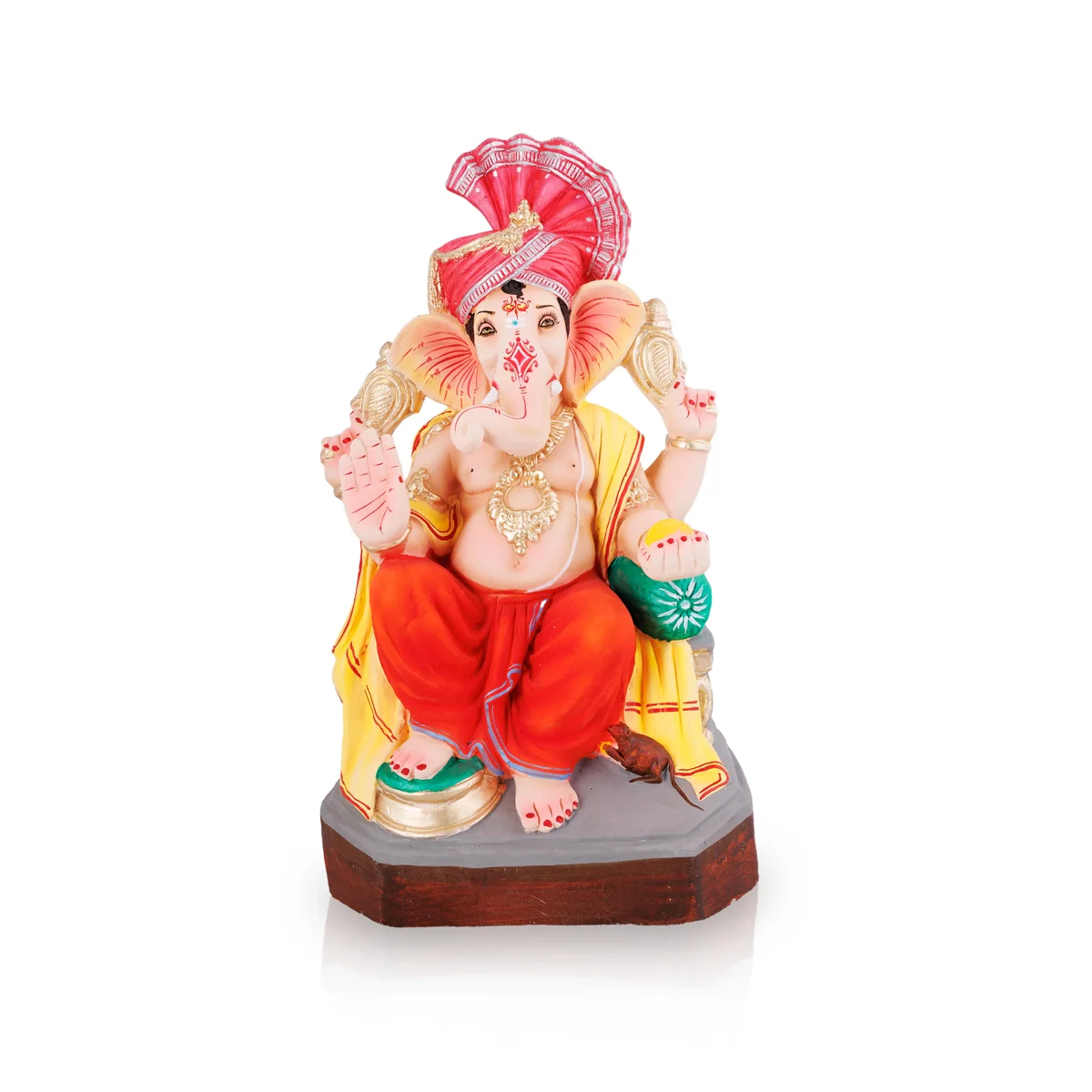 Sitting Ganesh Murti- 17 x 8.5 Inches | Right Trunk Vinayaka Statue With Crown/ Clay Sculpture/Ganapati Chaturthi - Image 2