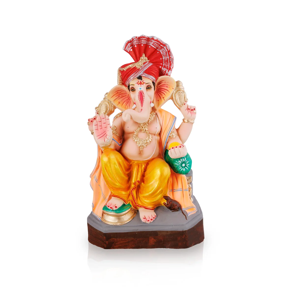 Sitting Ganesh Murti- 17 x 8.5 Inches | Right Trunk Vinayaka Statue With Crown/ Clay Sculpture/Ganapati Chaturthi - Image 3