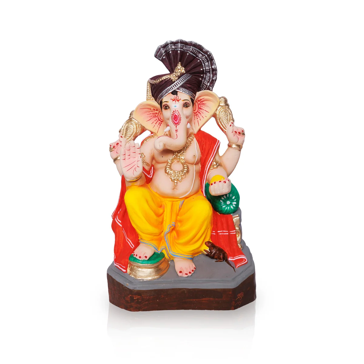 Sitting Ganesh Murti- 17 x 8.5 Inches | Right Trunk Vinayaka Statue With Crown/ Clay Sculpture/Ganapati Chaturthi - Image 4