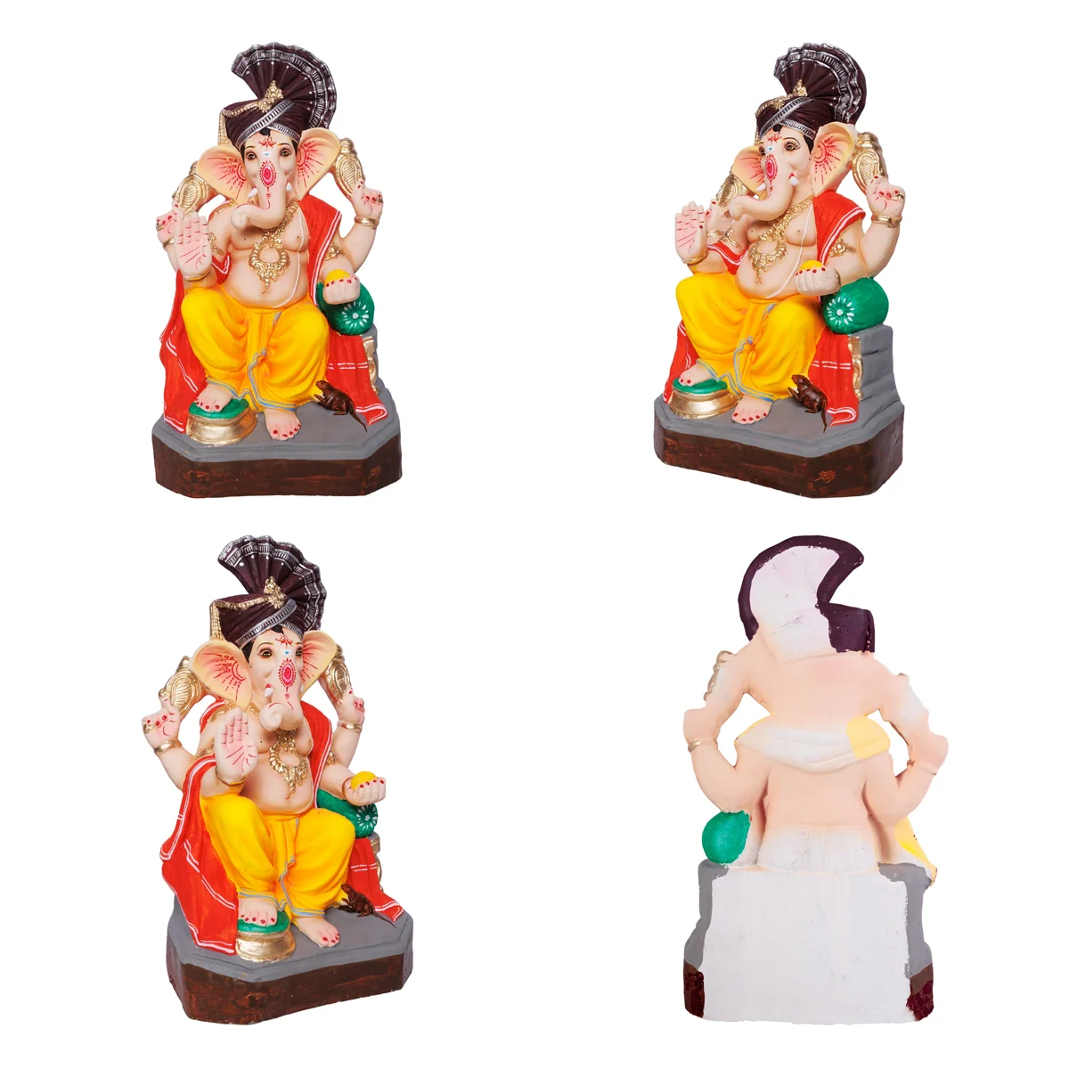 Sitting Ganesh Murti- 17 x 8.5 Inches | Right Trunk Vinayaka Statue With Crown/ Clay Sculpture/Ganapati Chaturthi - Image 5