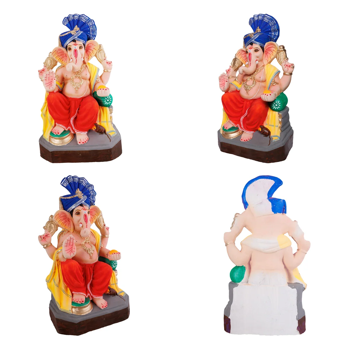 Sitting Ganesh Murti- 17 x 8.5 Inches | Right Trunk Vinayaka Statue With Crown/ Clay Sculpture/Ganapati Chaturthi - Image 6