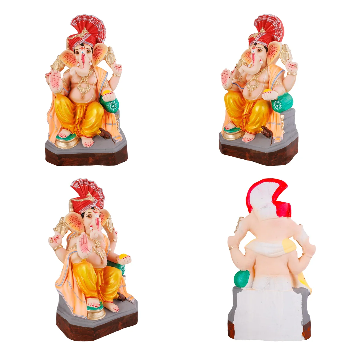Sitting Ganesh Murti- 17 x 8.5 Inches | Right Trunk Vinayaka Statue With Crown/ Clay Sculpture/Ganapati Chaturthi - Image 7