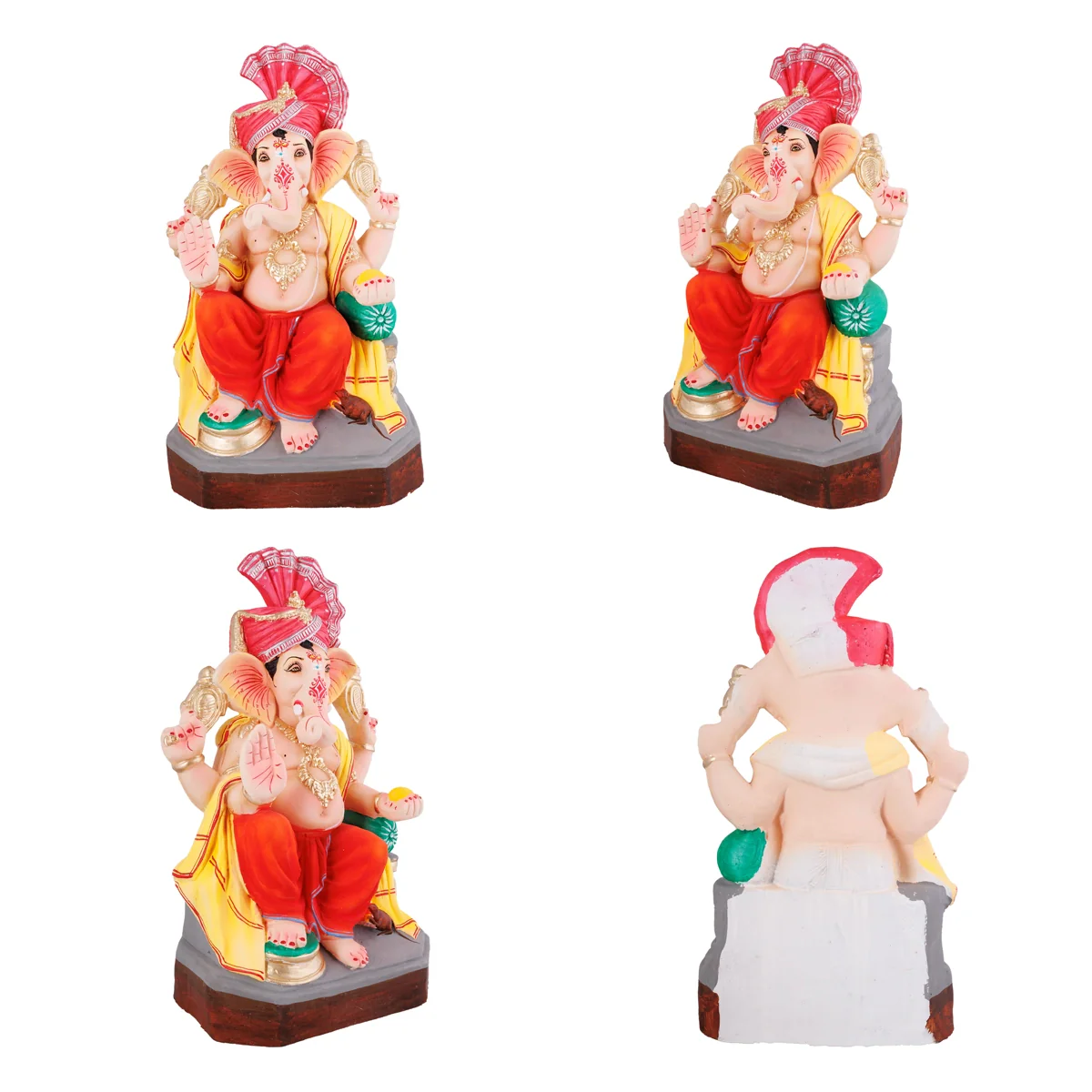 Sitting Ganesh Murti- 17 x 8.5 Inches | Right Trunk Vinayaka Statue With Crown/ Clay Sculpture/Ganapati Chaturthi - Image 8
