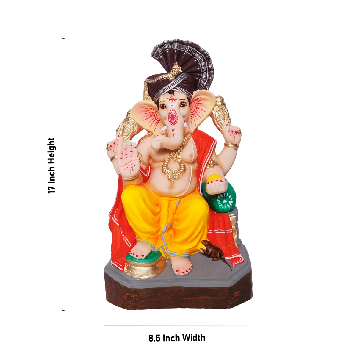 Sitting Ganesh Murti- 17 x 8.5 Inches | Right Trunk Vinayaka Statue With Crown/ Clay Sculpture/Ganapati Chaturthi - Image 9