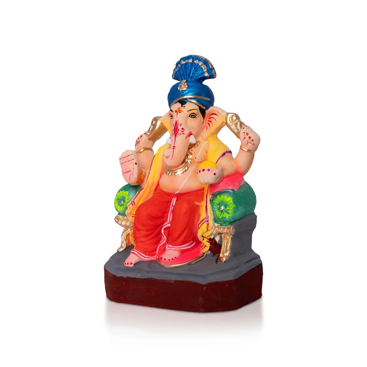 Sitting Ganesh Murti- 8 x 4.5 Inches | Clay Sculpture/ Vinayaka Statue With Turban/ Ganapati Chaturthi - Image 2