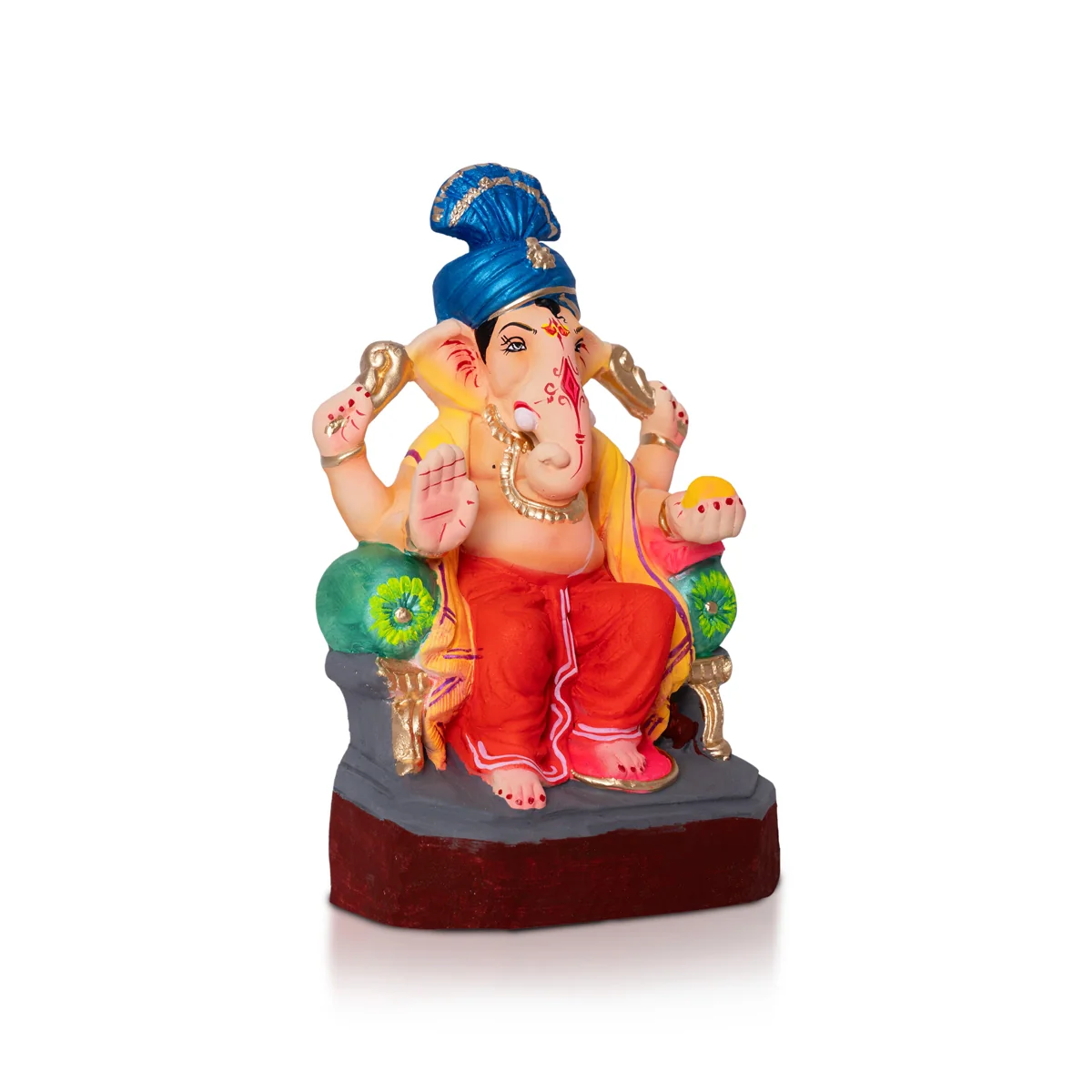 Sitting Ganesh Murti- 8 x 4.5 Inches | Clay Sculpture/ Vinayaka Statue With Turban/ Ganapati Chaturthi - Image 3