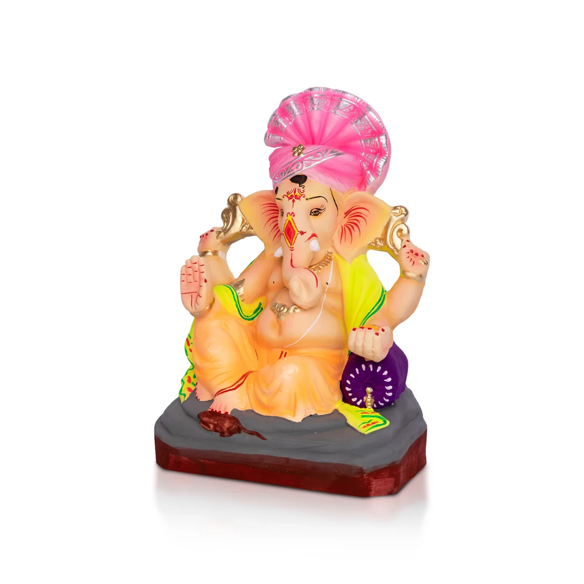 Sitting Ganesh Murti- 8 x 4.5 Inches | Clay Sculpture/Right Trunk Vinayaka Statue With Diwan/ Ganapati Chaturthi - Image 2