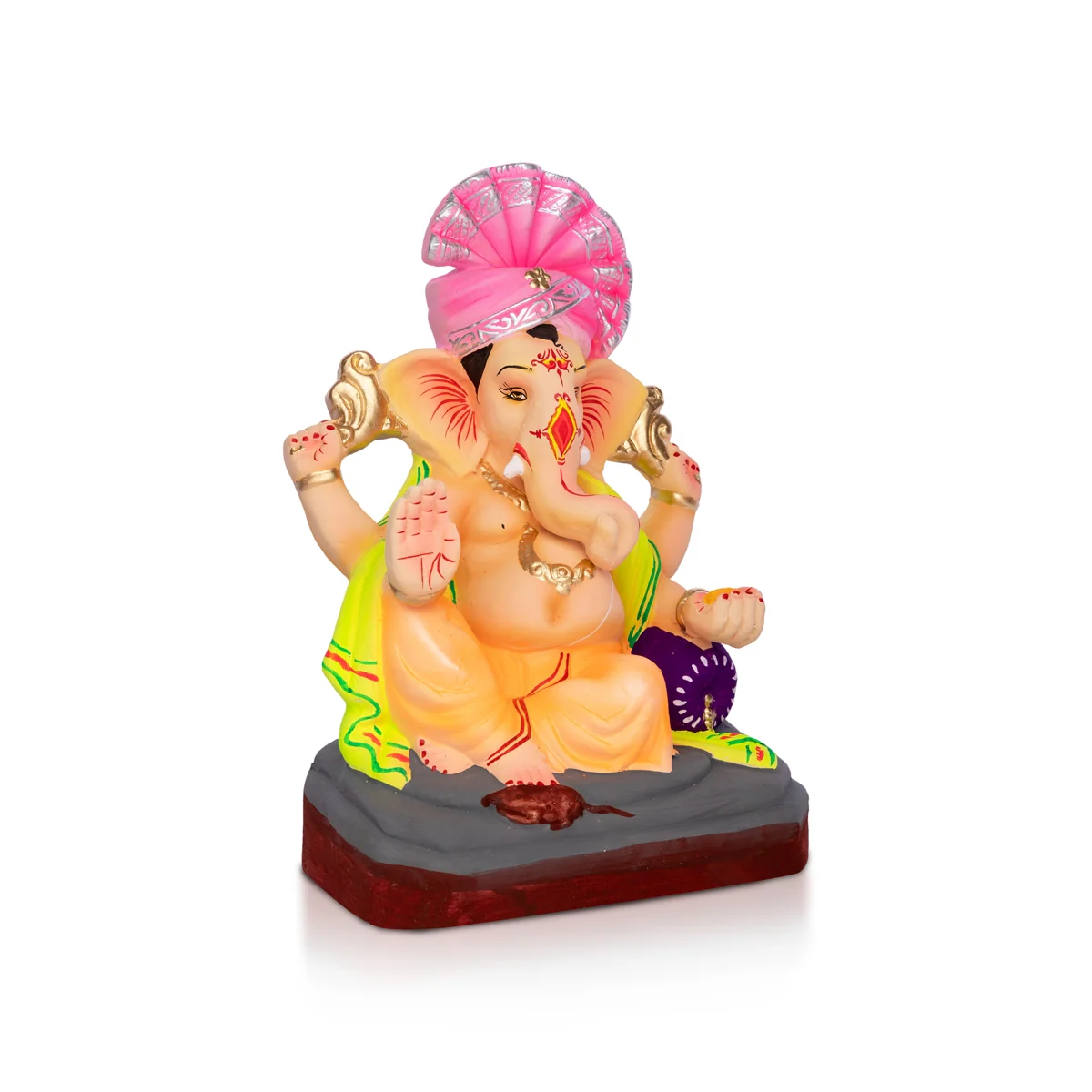 Sitting Ganesh Murti- 8 x 4.5 Inches | Clay Sculpture/Right Trunk Vinayaka Statue With Diwan/ Ganapati Chaturthi - Image 3