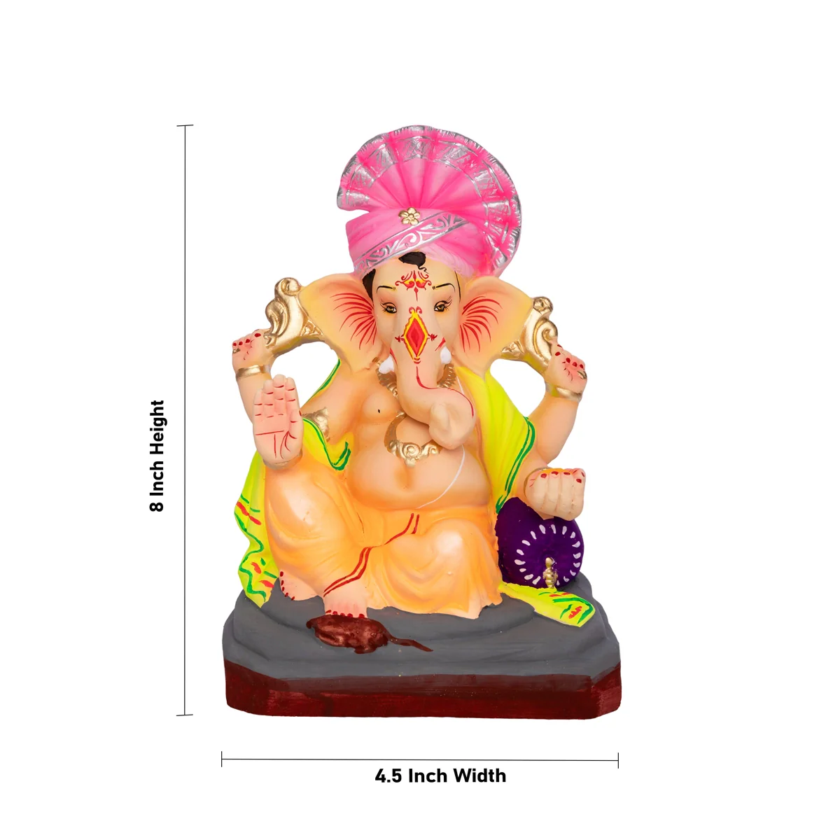 Sitting Ganesh Murti- 8 x 4.5 Inches | Clay Sculpture/Right Trunk Vinayaka Statue With Diwan/ Ganapati Chaturthi - Image 4
