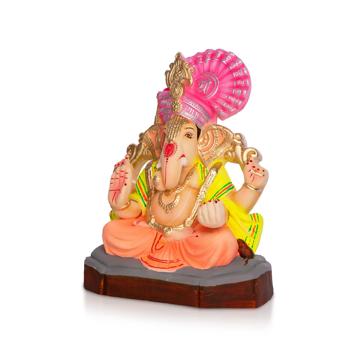 Sitting Ganesh Murti- 8 x 5.5 Inches | Clay Sculpture/ Vinayaka Statue With Crown/ Ganapati Chaturthi - Image 2