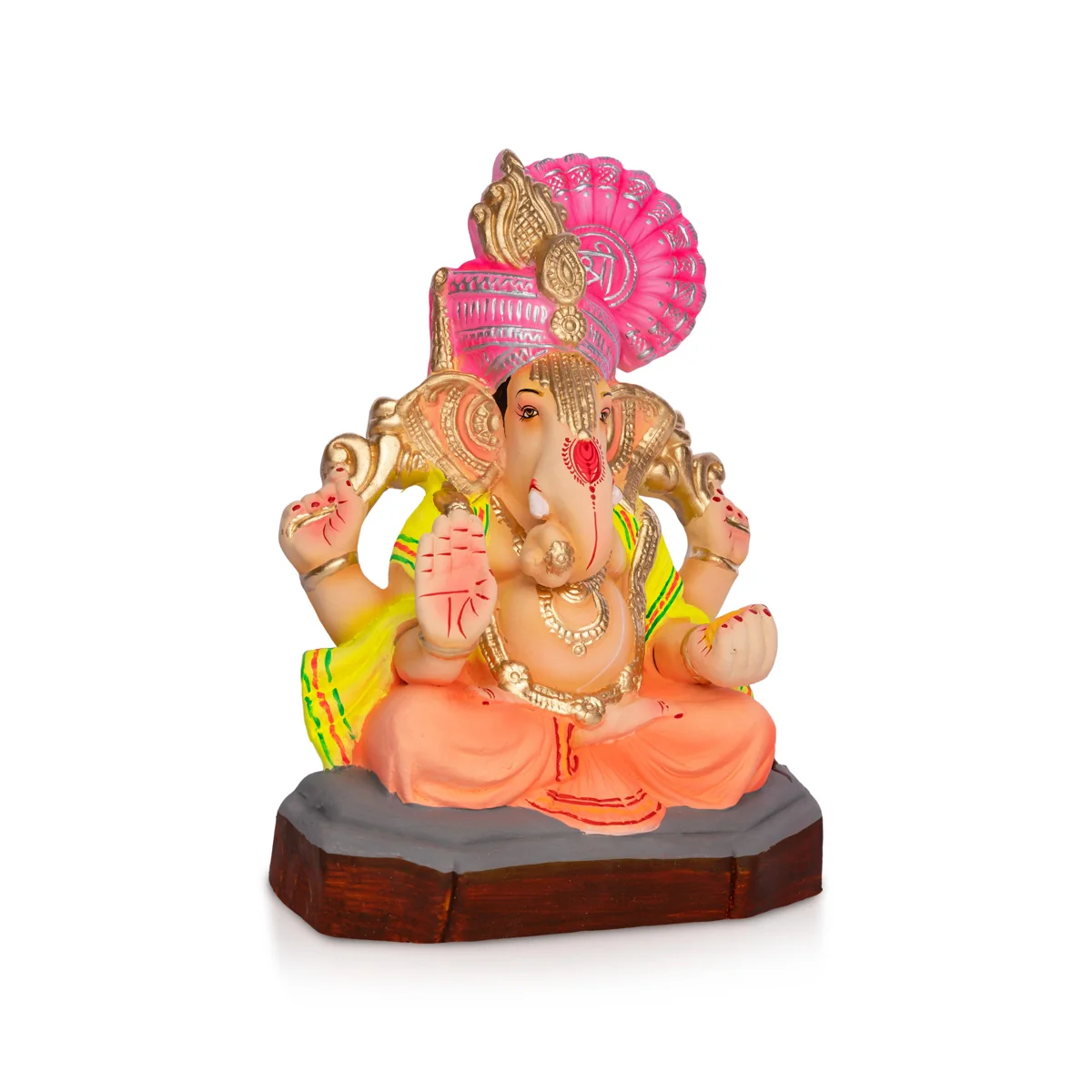 Sitting Ganesh Murti- 8 x 5.5 Inches | Clay Sculpture/ Vinayaka Statue With Crown/ Ganapati Chaturthi - Image 3