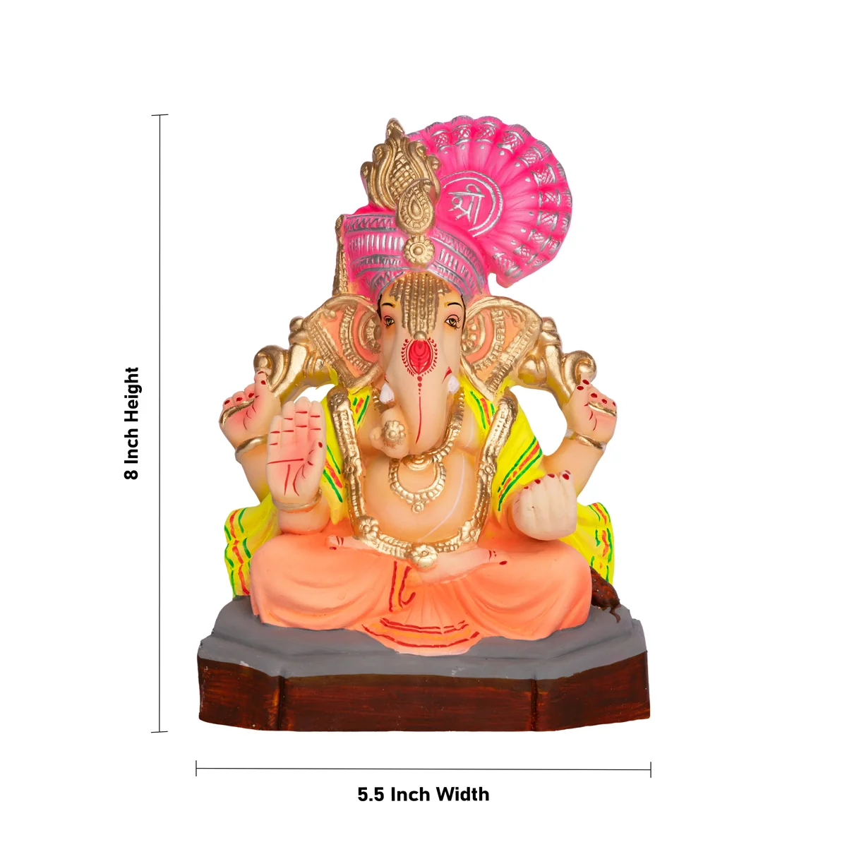 Sitting Ganesh Murti- 8 x 5.5 Inches | Clay Sculpture/ Vinayaka Statue With Crown/ Ganapati Chaturthi - Image 4