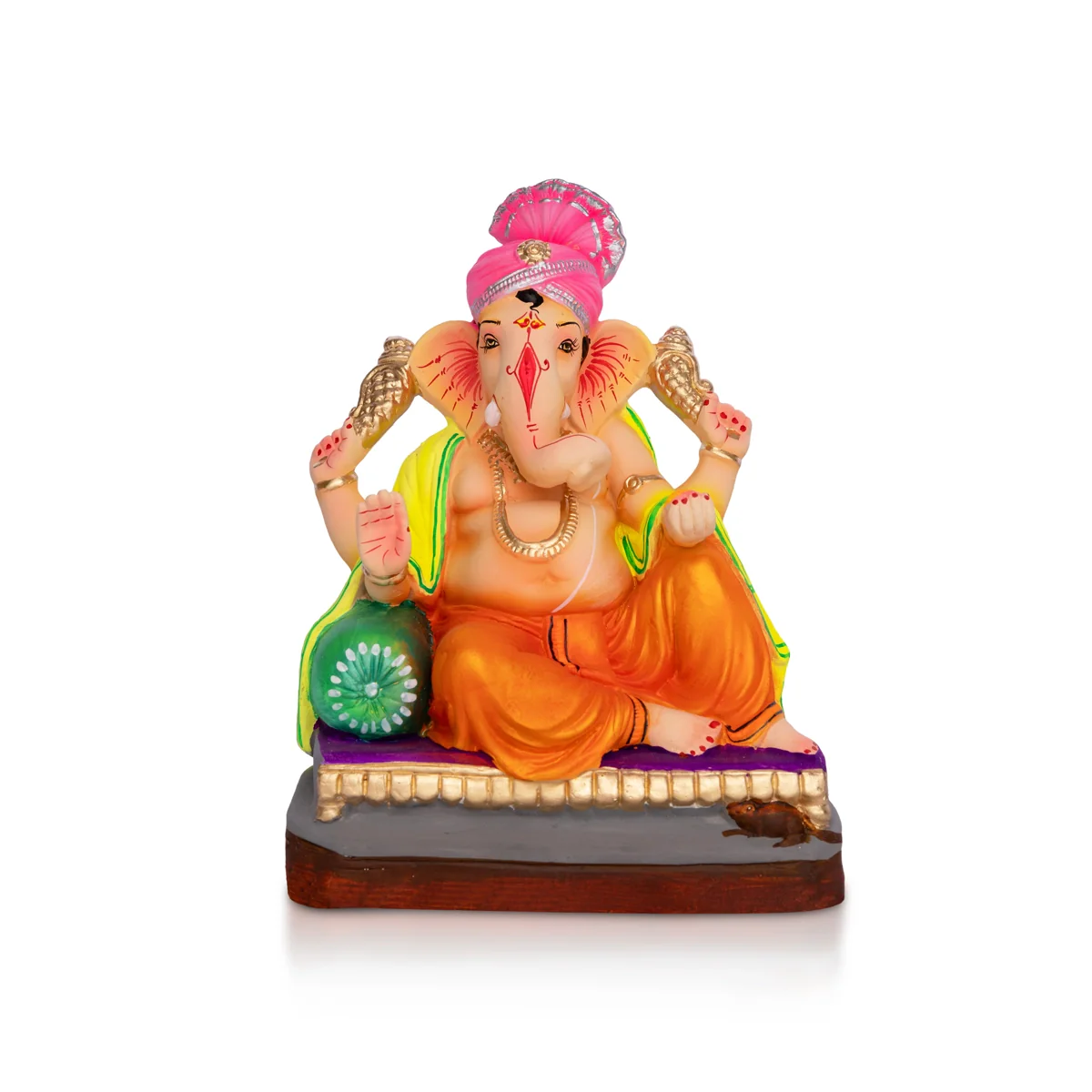 Sitting Ganesh Murti- 9 x 7 Inches | Clay Sculpture/ Left Trunk Vinayaka Statue With Crown/ Ganapati Chaturthi - Image 2