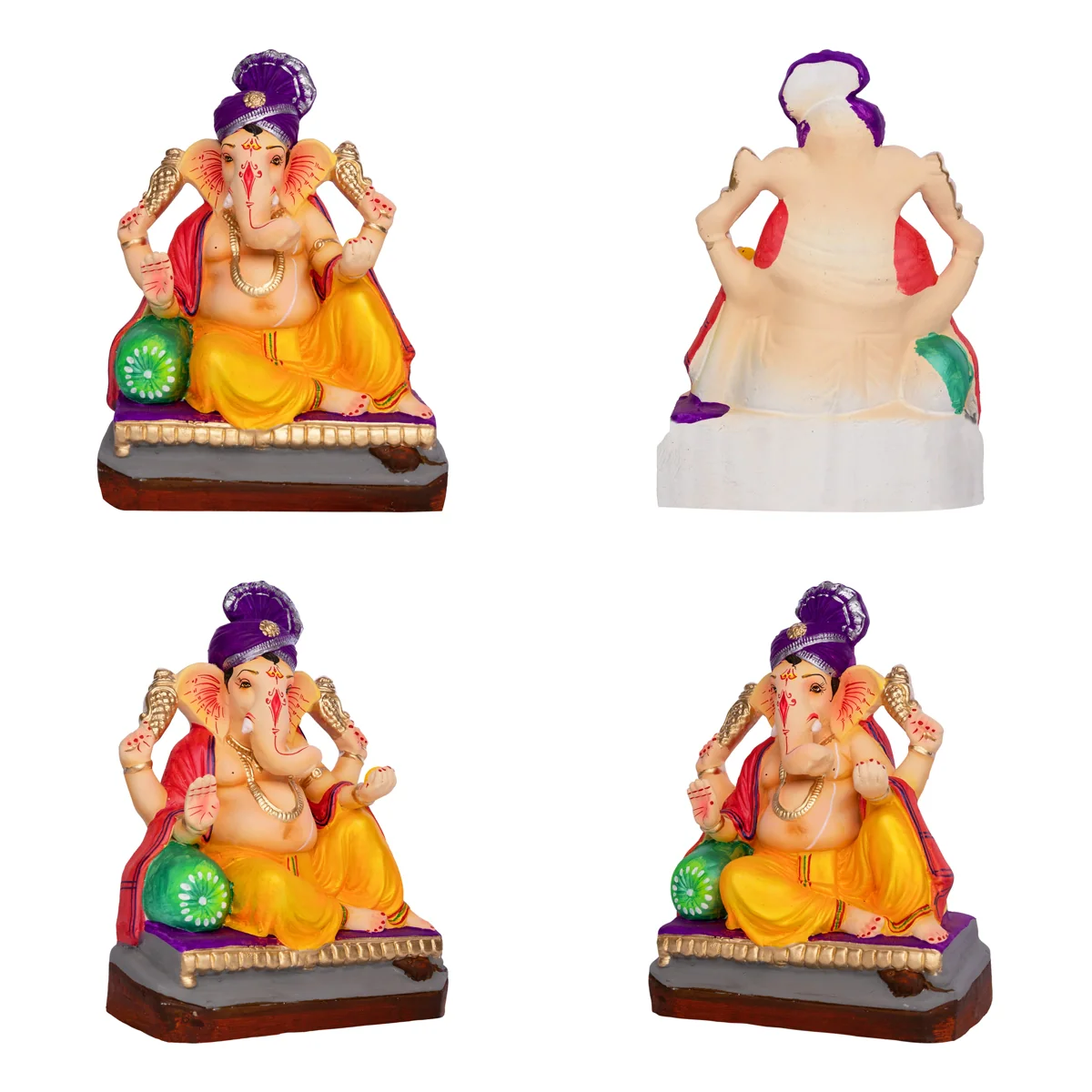 Sitting Ganesh Murti- 9 x 7 Inches | Clay Sculpture/ Left Trunk Vinayaka Statue With Crown/ Ganapati Chaturthi - Image 3