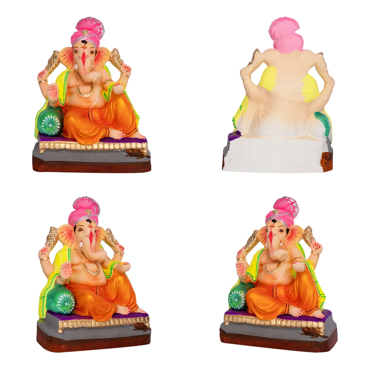 Sitting Ganesh Murti- 9 x 7 Inches | Clay Sculpture/ Left Trunk Vinayaka Statue With Crown/ Ganapati Chaturthi - Image 4