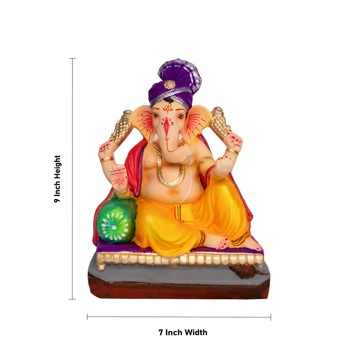 Sitting Ganesh Murti- 9 x 7 Inches | Clay Sculpture/ Left Trunk Vinayaka Statue With Crown/ Ganapati Chaturthi - Image 5