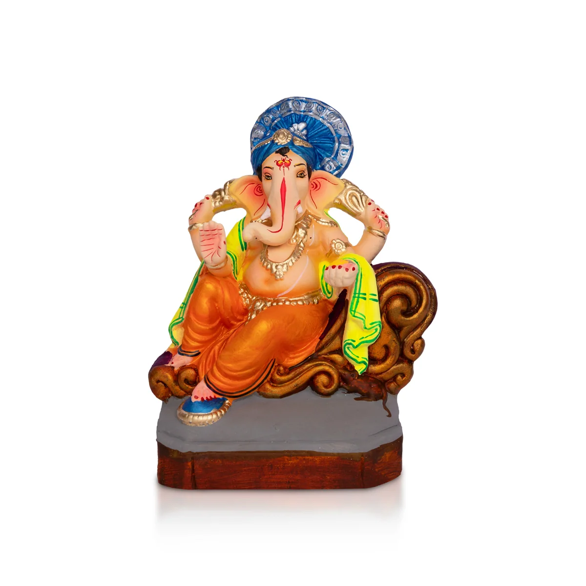 Sitting Ganesh Murti- 9 x 7 Inches | Clay Sculpture/ Right Trunk Vinayaka Statue With Crown/ Ganapati Chaturthi - Image 2