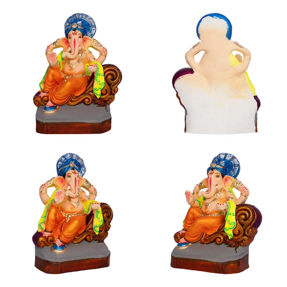 Sitting Ganesh Murti- 9 x 7 Inches | Clay Sculpture/ Right Trunk Vinayaka Statue With Crown/ Ganapati Chaturthi - Image 3