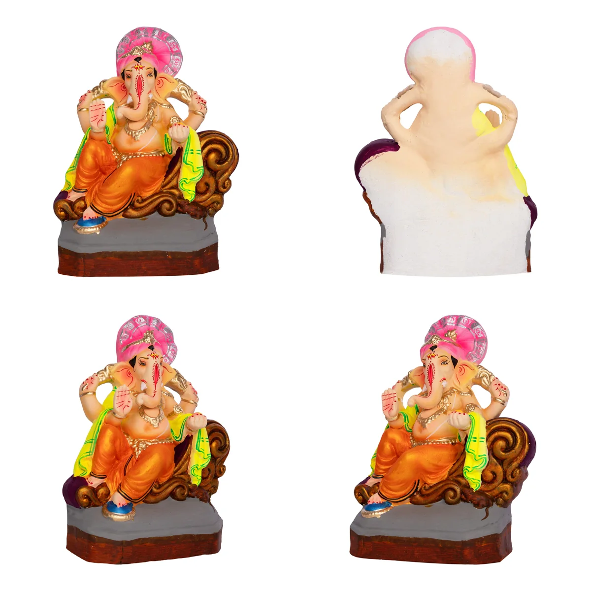 Sitting Ganesh Murti- 9 x 7 Inches | Clay Sculpture/ Right Trunk Vinayaka Statue With Crown/ Ganapati Chaturthi - Image 4