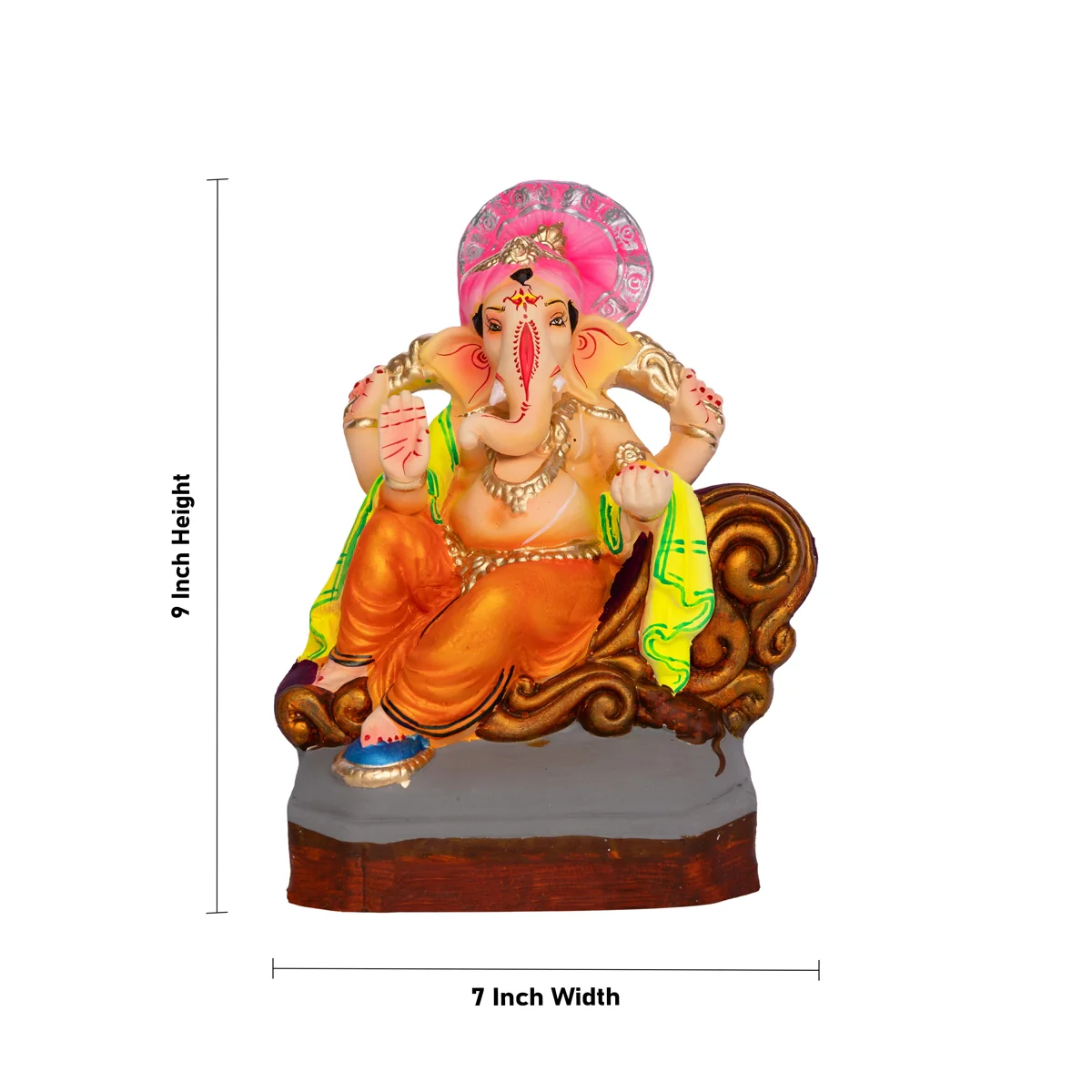 Sitting Ganesh Murti- 9 x 7 Inches | Clay Sculpture/ Right Trunk Vinayaka Statue With Crown/ Ganapati Chaturthi - Image 5