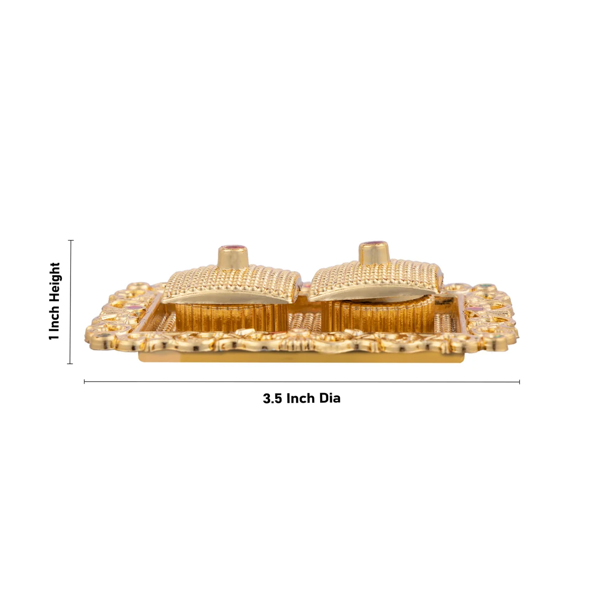 Kumkum Bharani With Plate - 1 x 3.5 Inches | Gold Colour Kumkum Box/ Sindoor Pot for Women - Image 16