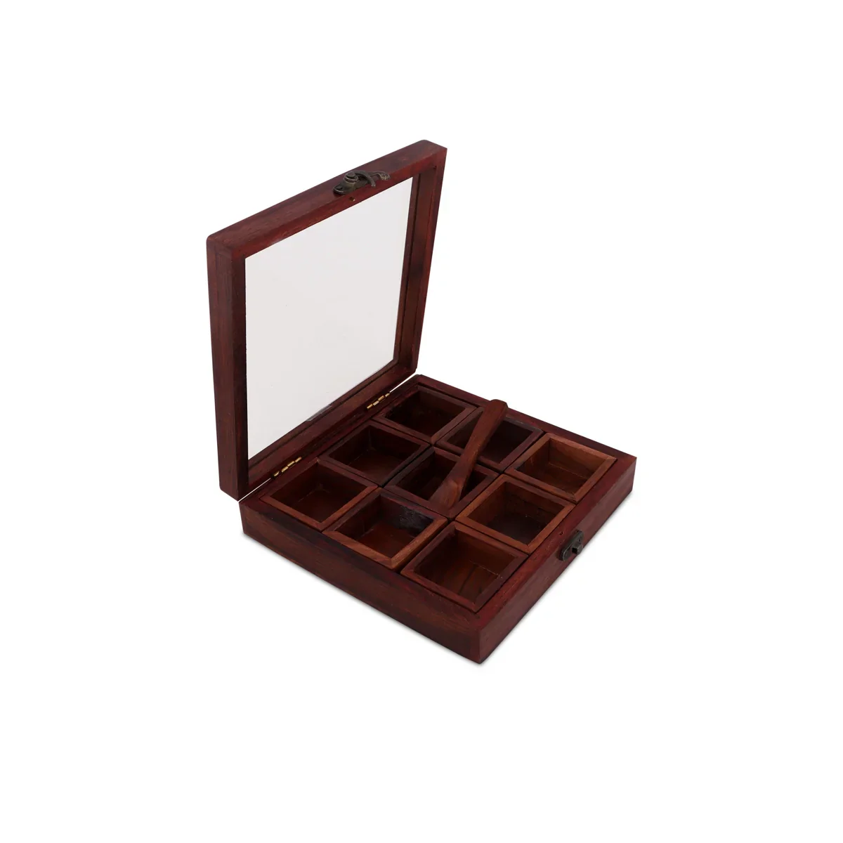 Spice Box With Spoon - 2 x 8 Inches | Wooden Box/ Masala Dabba with Spoon/ Glass Storage Box for Home - Image 5