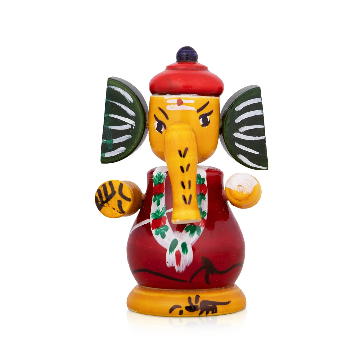 Spring Ganesh Murti - 4 X 2.75 Inches | Painted Ganpati Murti/ Wood Sculpture For Car Dashboard - Image 2