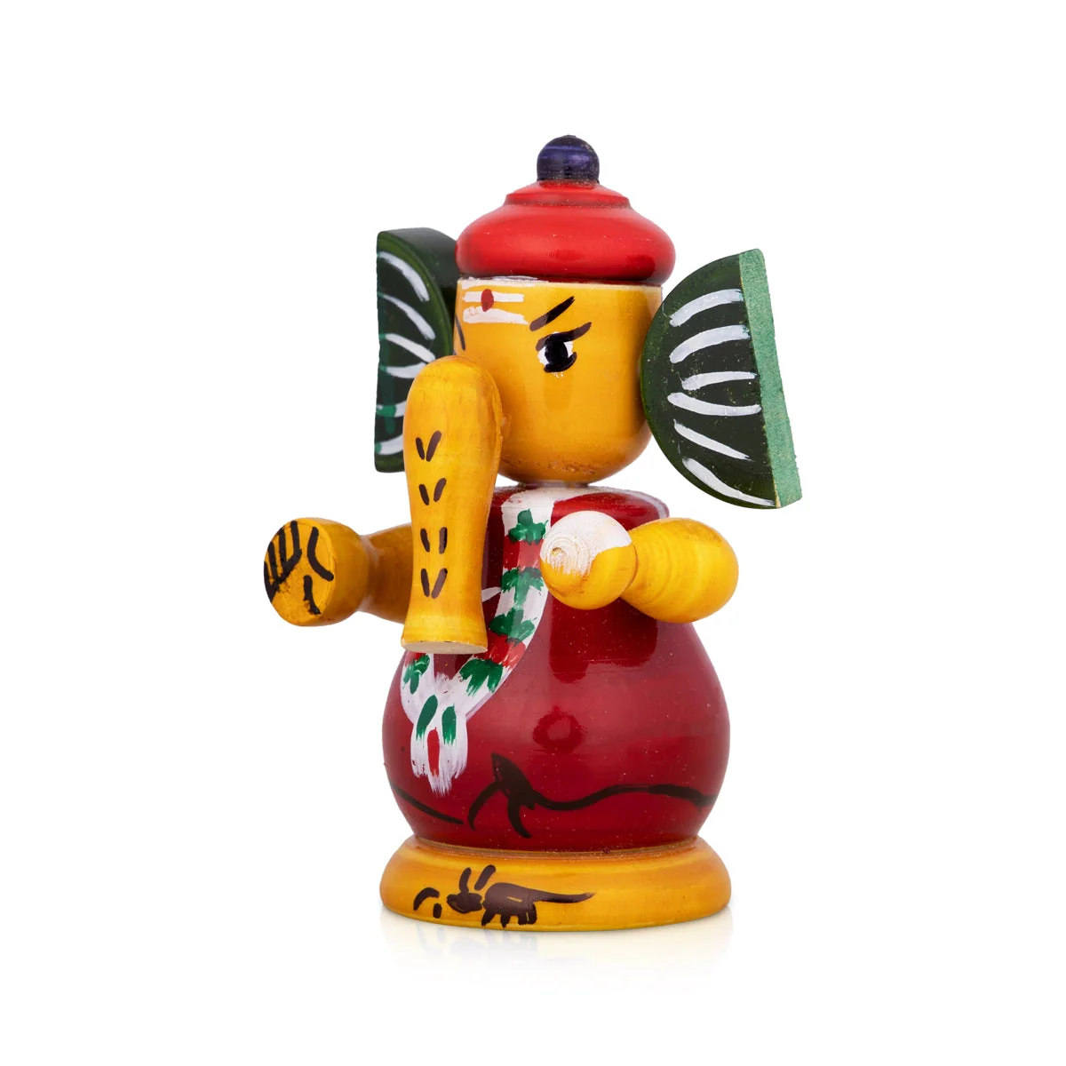 Spring Ganesh Murti - 4 X 2.75 Inches | Painted Ganpati Murti/ Wood Sculpture For Car Dashboard - Image 3