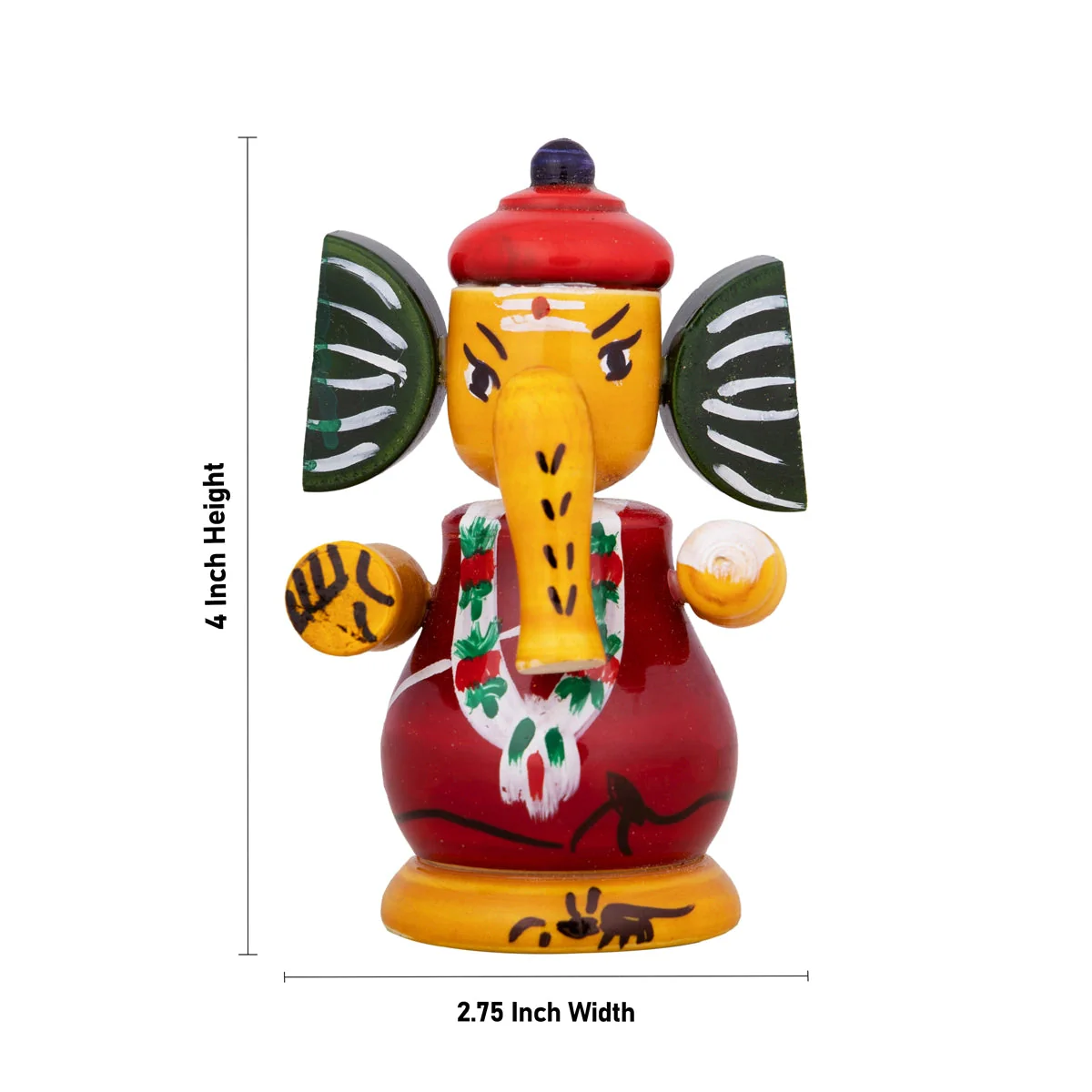Spring Ganesh Murti - 4 X 2.75 Inches | Painted Ganpati Murti/ Wood Sculpture For Car Dashboard - Image 5