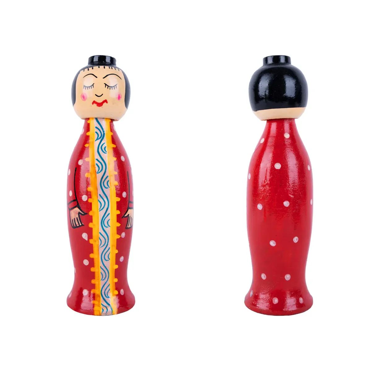 Spring Japanese Doll Pair - 7.5 x 1.75 Inches | Kondapalli Bommalu/ Wood Sculpture/Handmade Showpiece for Home - Image 2