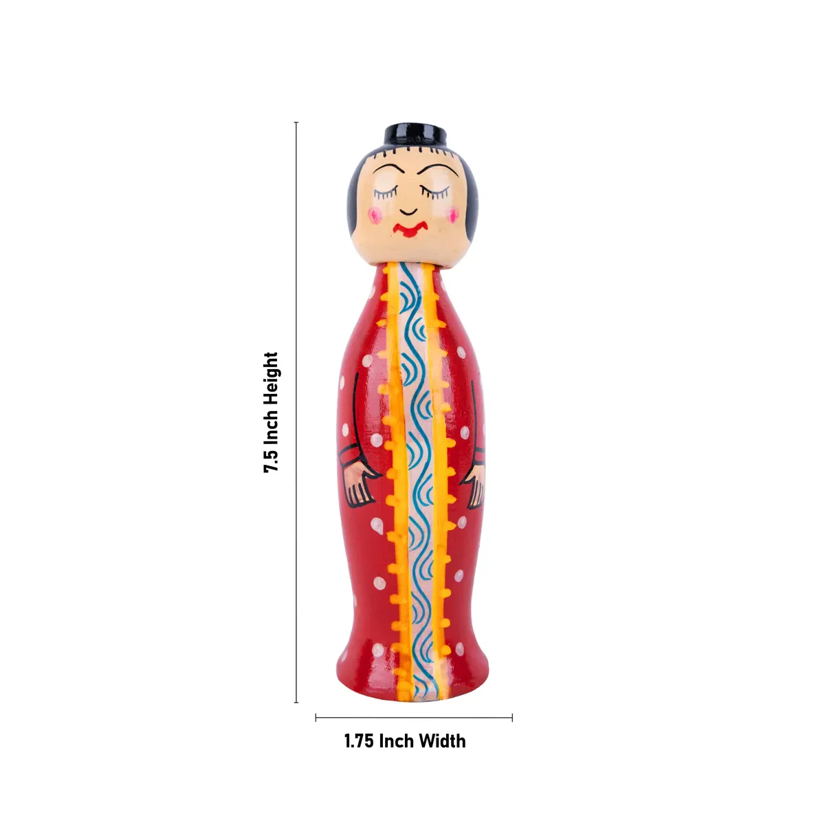 Spring Japanese Doll Pair - 7.5 x 1.75 Inches | Kondapalli Bommalu/ Wood Sculpture/Handmade Showpiece for Home - Image 3