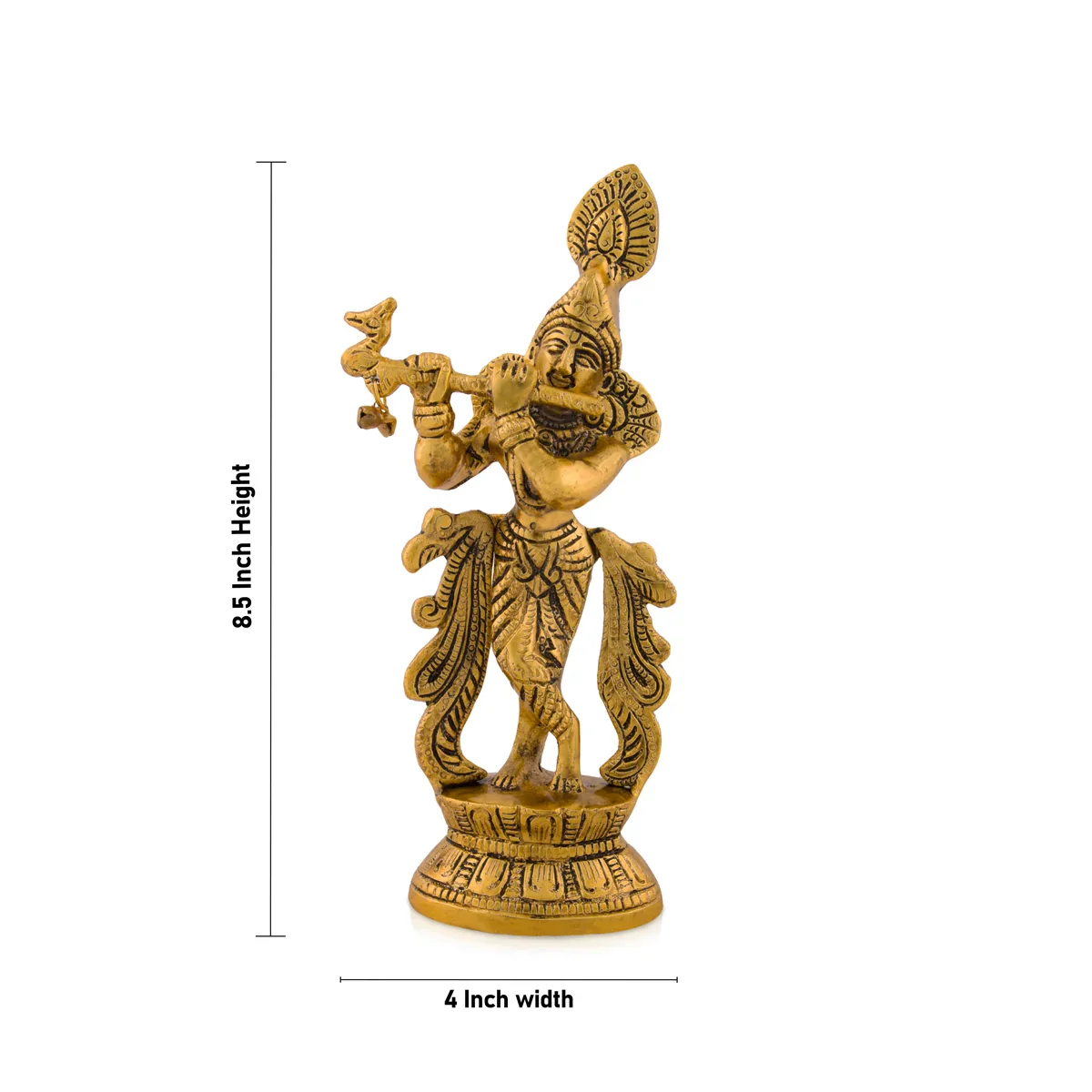 Sri Krishna Idol - 8.5 x 4 Inches | Gold Polish Statue/ Aluminium Kannan Statue for Pooja - Image 5