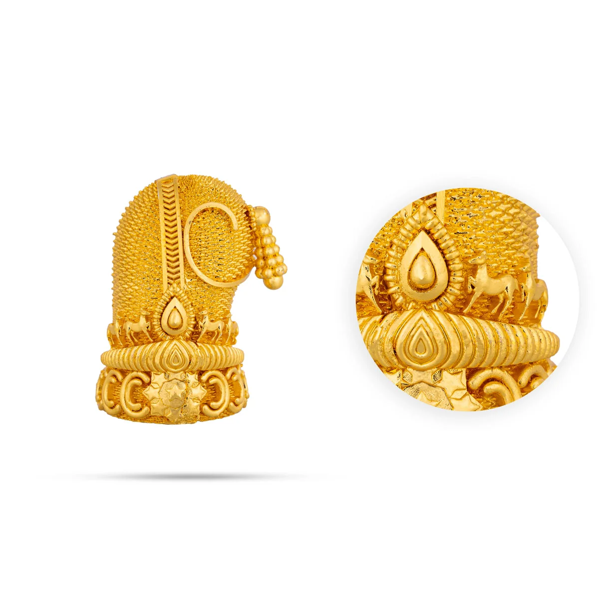 Sridevi Bhudevi Crown Pair - 1.5 X 1 Inches | Mukut/ Gold Polish Kireedam/ Kiridam For Deity Adornment - Image 3