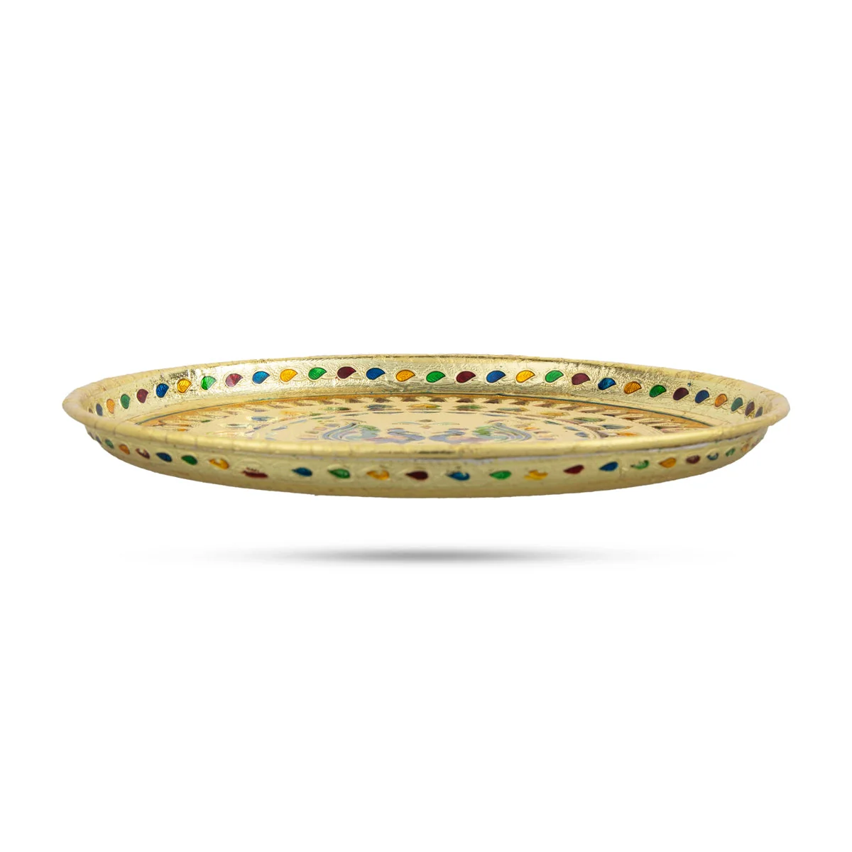Stainless Steel Plate - 10 Inches | Meenakari Design Ritual Plate/ Pooja Thali/ Decorative Plate For Home