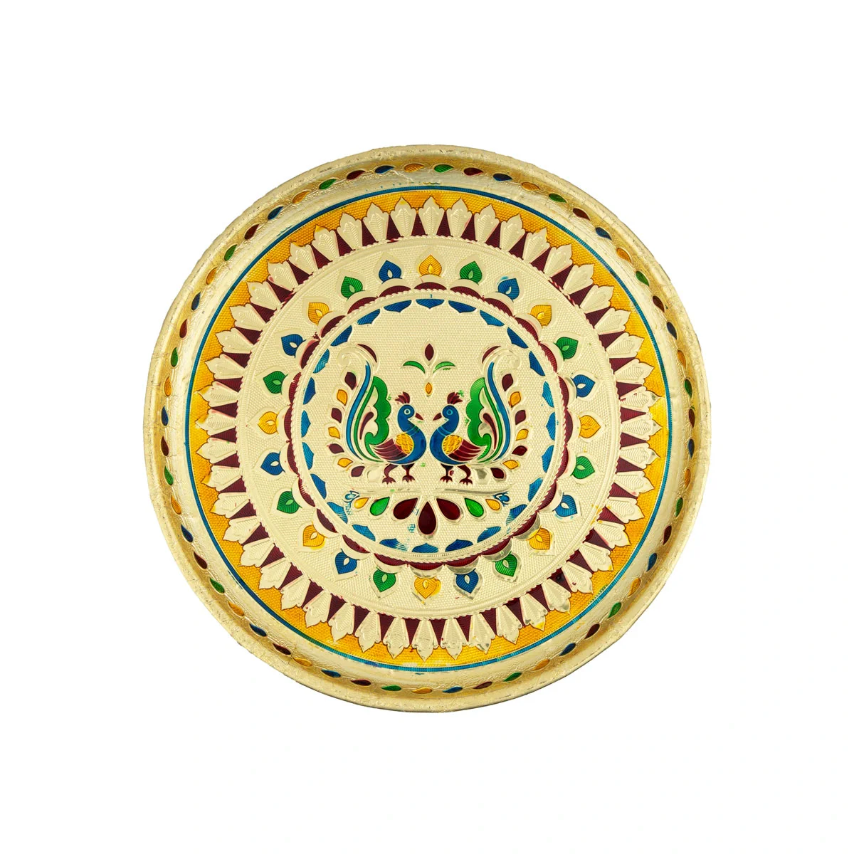 Stainless Steel Plate - 10 Inches | Meenakari Design Ritual Plate/ Pooja Thali/ Decorative Plate For Home - Image 2
