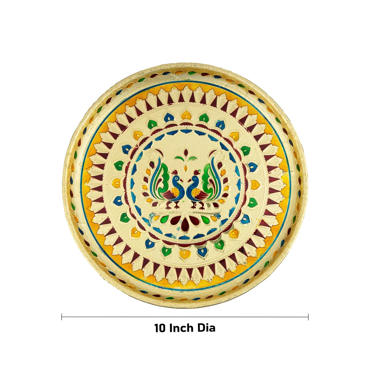 Stainless Steel Plate - 10 Inches | Meenakari Design Ritual Plate/ Pooja Thali/ Decorative Plate For Home - Image 3