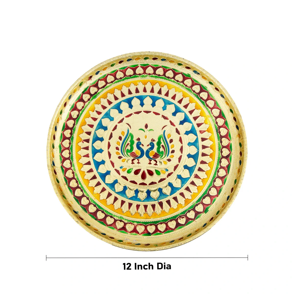Stainless Steel Plate- 12 Inches | Meenakari Design Pooja Plate/Decorative Thali Plate For Rituals & Offerings - Image 2