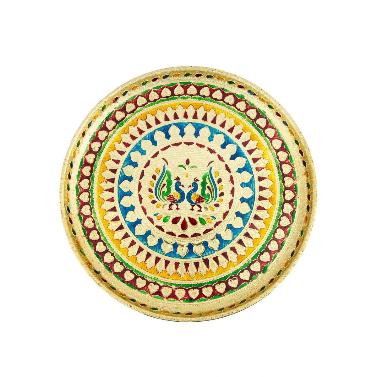 Stainless Steel Plate- 12 Inches | Meenakari Design Pooja Plate/Decorative Thali Plate For Rituals & Offerings - Image 3