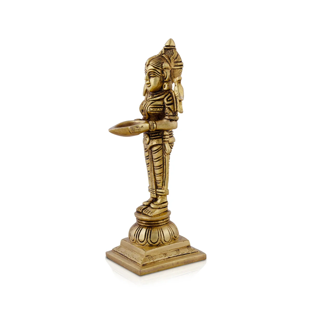 Standing Lady Deepam - 8 x 3 Inches | Antique Brass Vilakku/ Brass Lamp for Pooja/ 1.300 Kgs Approx - Image 3