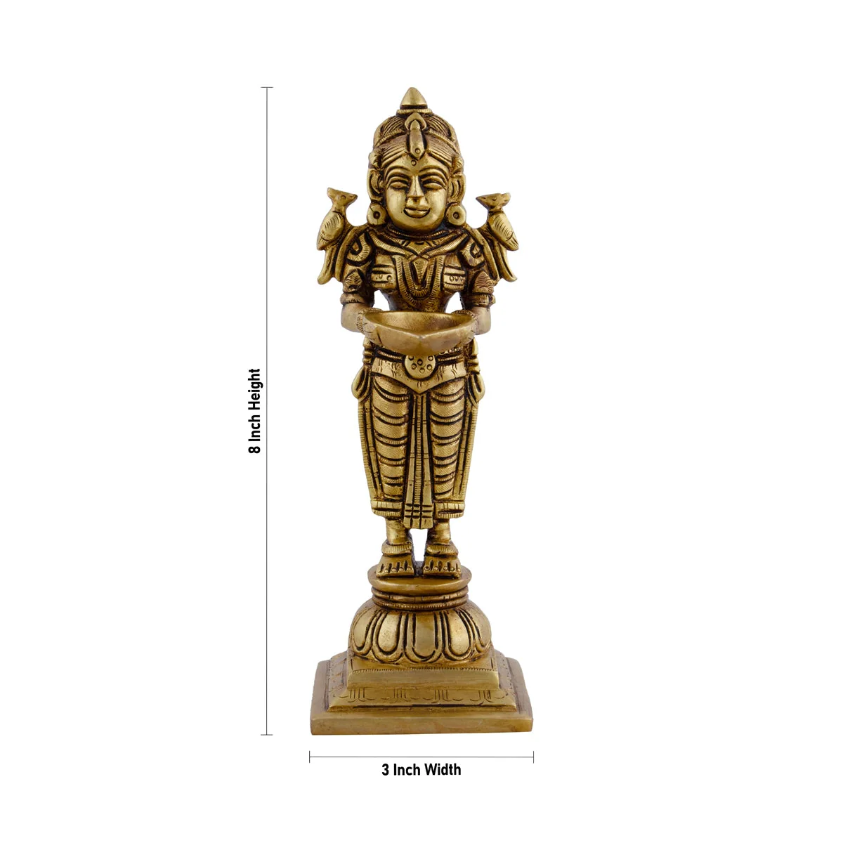 Standing Lady Deepam - 8 x 3 Inches | Antique Brass Vilakku/ Brass Lamp for Pooja/ 1.300 Kgs Approx - Image 4