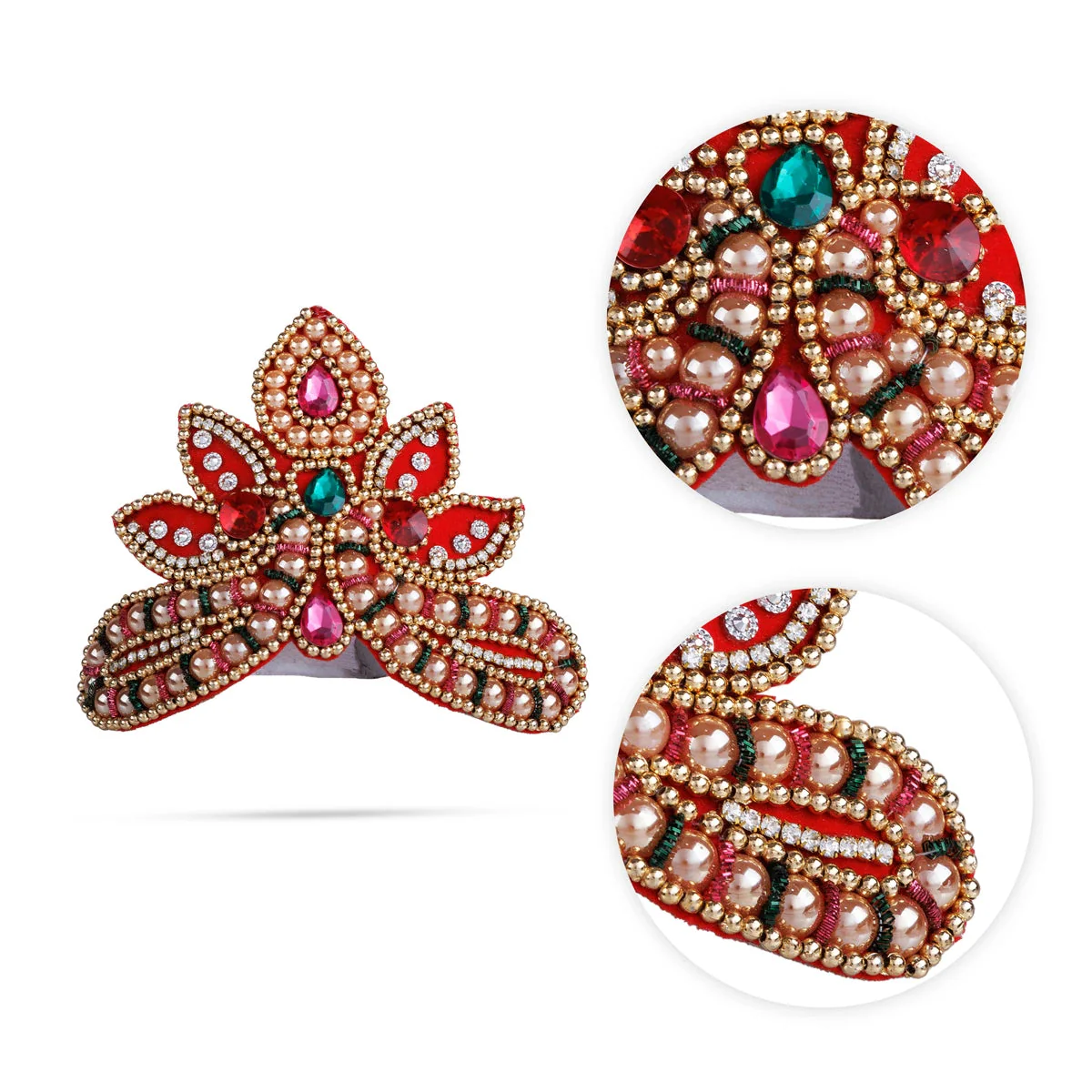 Stone Crown - 3.5 x 6 Inches | Open Type Kireedam/ Multicolour Stone Kiridam/ Beads Design Mukut for Deity - Image 4