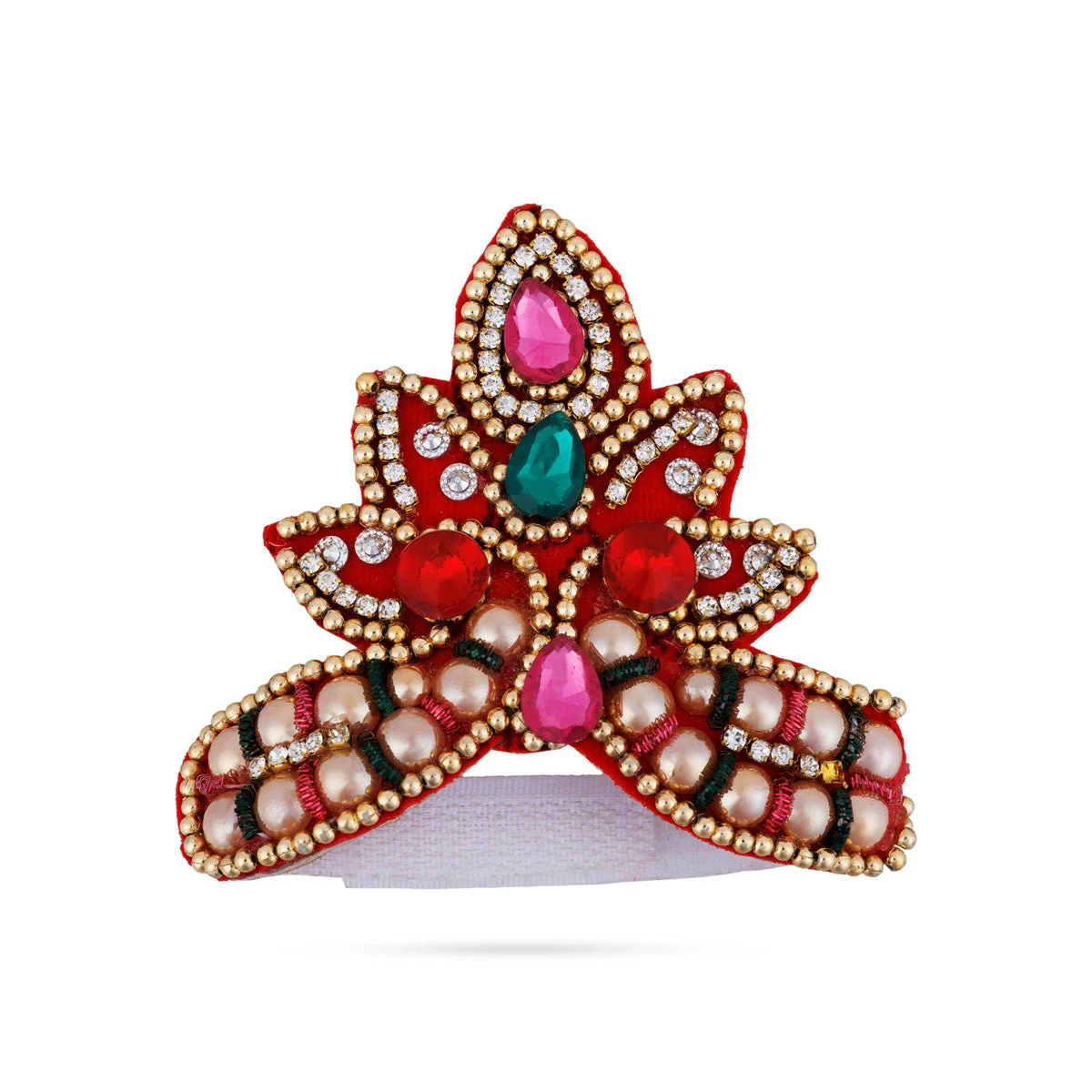 Stone Crown - 3 x 4 Inches | Open Type Kireedam/ Multicolour Stone Kiridam/ Beads Design Mukut for Deity - Image 2